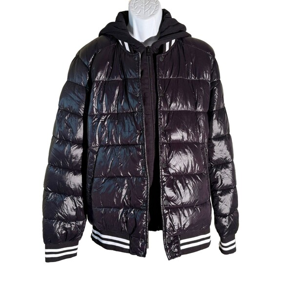 GUESS MEN'S HOODED FULL ZIP BUTTON DOWN PUFFER JACKET BLACK SIZE XL NWT - Picture 1 of 13